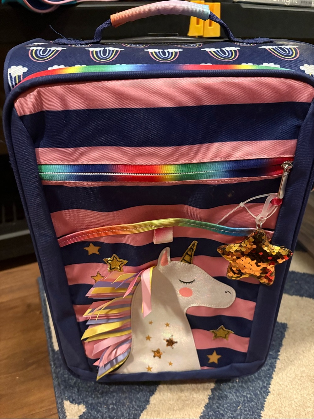 Kids Unicorn Rolling Backpack Luggage - Pink & Navy